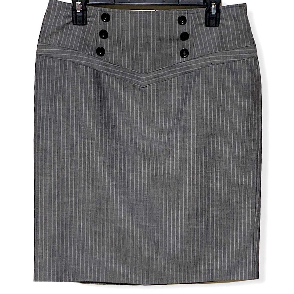 𝅺abg Gray and White Pinstripe Cotton Blend Pencil Skirt Size 8